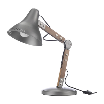 Lampada da tavolo stile industrial regolabile in legno e metallo grigio - Onli