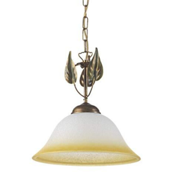Lampada a sopensione stile classico in metallo marrone spennellato oro e vetro sfumato ambra. Diametro 30cm - Onli en oferta