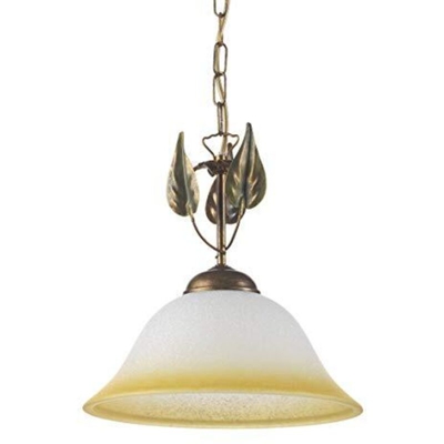 Lampada a sopensione stile classico in metallo marrone spennellato oro e vetro sfumato ambra. Diametro 30cm - Onli