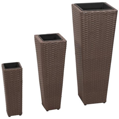 Vasi Fioriere Moderni In Rattan Caffè, Set Da 3 Vasi