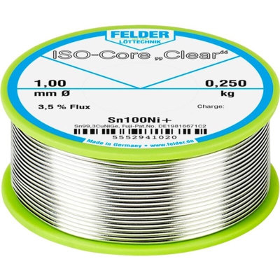 ISO-Core Clear Sn100Ni+ Stagno senza piombo Bobina Sn99.25Cu0.7Ni0.05 0.250 kg 1 mm - Felder Löttechnik