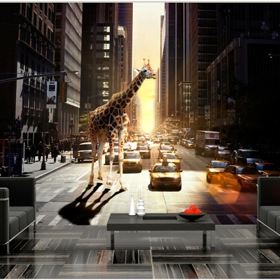 Fotomurale - Giraffa in una grande città