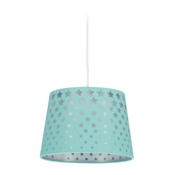 Lampadario con Stelle per la Cameretta, Paralume Rotondo Stoffa, Lampada Sospesa da Soffitto Ø 27,5 cm, Menta - RELAXDAYS características