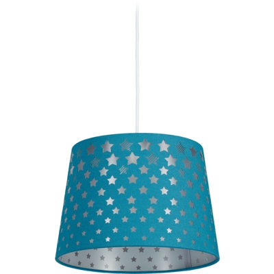 Lampadario con Stelle per la Cameretta, Paralume Rotondo Stoffa, Lampada Sospesa da Soffitto Ø 27,5 cm, Blu - RELAXDAYS