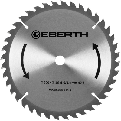 Eberth - Lama Sega Circolare TCT per Xilografie (200 x 2,4 x 16 mm, 40 Denti, Carburo di Tungsteno)