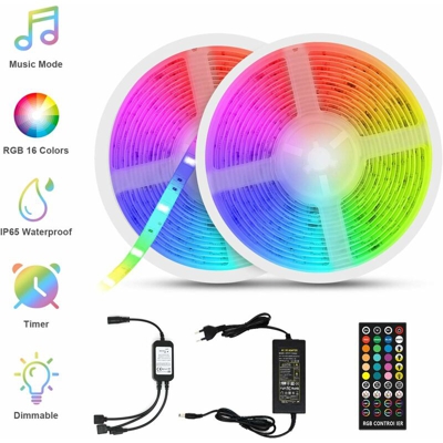 Langray - Nastro musicale LED, striscia LED 10M (5M * 2) 5050 RGB IP65 Striscia LED autoadesiva con luce multicolore con decorazione telecomando per