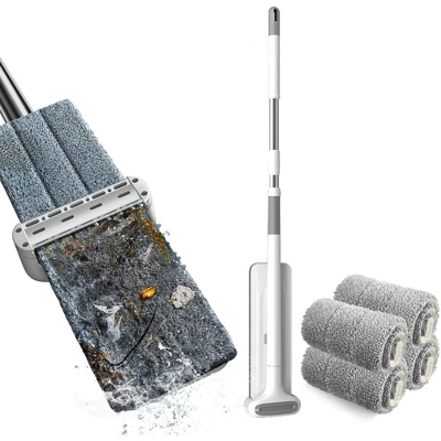 Asupermall - Off-white M1 Mop bagnato e asciutto senza mani + 4 panno