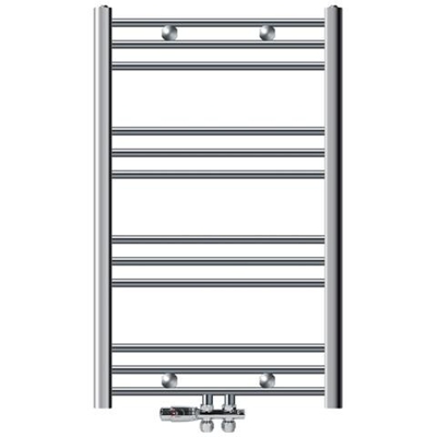 Termosifone (radiatore) Bagno, Ecd Germany, Modello Sahara, 600 X 800 Mm, Cromo, Piegato, Con Collegamento Centrale, Portasciugamani, Rubinetto H Doppio Diritto Per Radiatore Bagno (1/2 ''), Termostatica, Collegamento A Pavimento