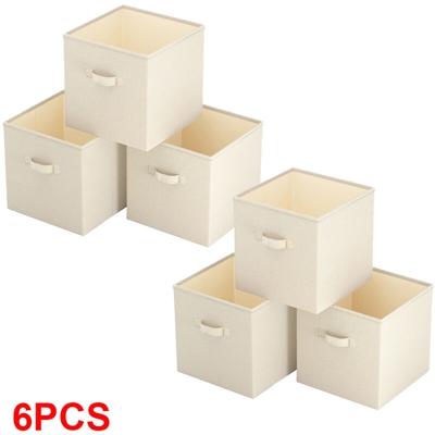 6Pcs GUARDAROBA SCATOLA 37 x 33 x 33 CM, ORGANIZER Cubo Box Salvaspazio Ripiegabile Beige, Fatto di Assia, Storage Bag Beige - Simplehome