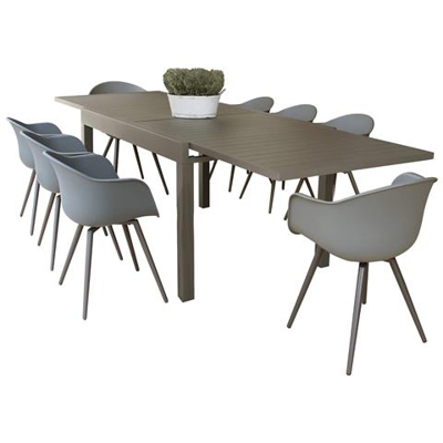 Jerri - Set Tavolo In Alluminio Cm 135/270 X 90 X 75 H Con 8 Sedute