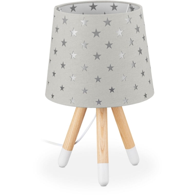 Lampada da Tavolo per Bambini, Luce Comodino per Cameretta, E14, Scrivania, Design Stelline, 39x25 cm, Grigio - RELAXDAYS