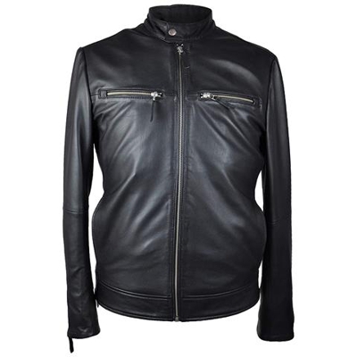 Giacca In Pelle Naturale Con Collo Alla Coreana Nero Colore Nero - Taglia Xl