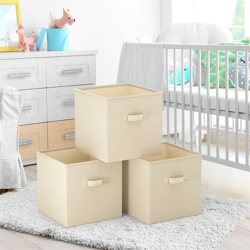 3Pcs GUARDAROBA SCATOLA 37 x 33 x 33 CM, ORGANIZER Cubo Box Salvaspazio Ripiegabile Beige, Fatto di Assia, Storage Bag Beige - Simplehome precio