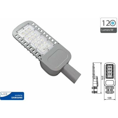 Armatura Stradale LED Chip Samsung 30W 120LM/W Colore Grigio 4000K IP65 - V-tac