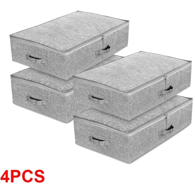SimpleHome 4Pz GUARDAROBA SCATOLA 70 x 43 x 18 CM ORGANIZER Salvaspazio Ripiegabile Grigio, Fatto di Assia, Underbed storage bag Gray