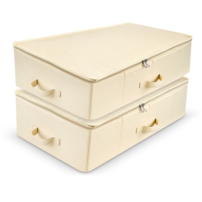 2Pcs GUARDAROBA SCATOLA 70 x 43 x 18 CM, ORGANIZER Salvaspazio Ripiegabile Beige, Fatto di Assia, Underbed storage bag Beige - Simplehome
