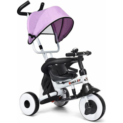 Triciclo 4 in 1 Pieghevole per Bambini, Triciclo a Spinta con Parasole e Pedali Regolabili, Spazio Portaoggetti, Barra di Protezione in Spugna, per precio