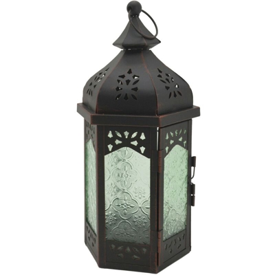 Rebecca Mobili Lanterna Decorativa Verde Nera Vetro Metallo Balcone 32x16x14 - MOBILI REBECCA