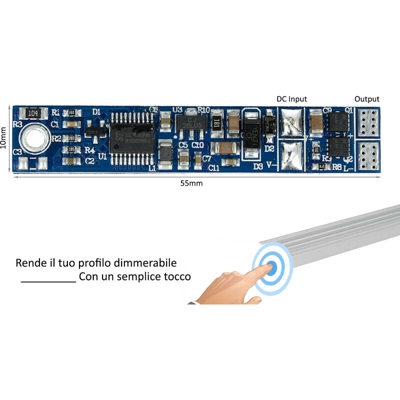 CL2288 Interruttore Led Dimmer Sensore Touch Tocca Profilato Alluminio 12V 24V 3A Con Memoria Max 3 Metri - Ledlux