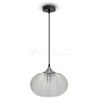 Lampadario LED V-TAC a Sfera in Vetro Ondulato e Metallo con Portalampada E27 (Max 60W) Colore Trasparente