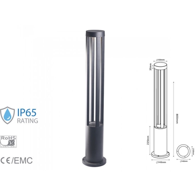 Lampada LED da Giardino Fissaggio a Terra LED COB 10W Colore Nero h:80cm 4000K IP65 - V-tac