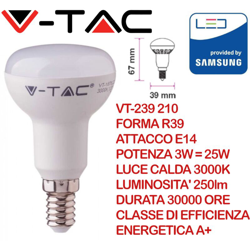 Lampadina LED Chip Samsung E14 3W R39 3000K - V-tac precio