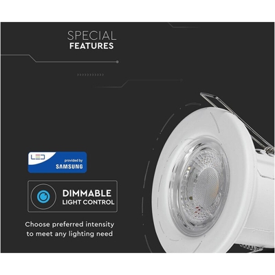 Faretto LED da Incasso 5W Resistente al Fuoco Colore Bianco 6400K IP65 - V-tac