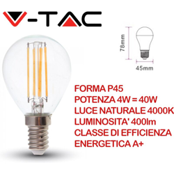 Lampadina LED E14 4W P45 Filamento 4000K - V-tac en oferta