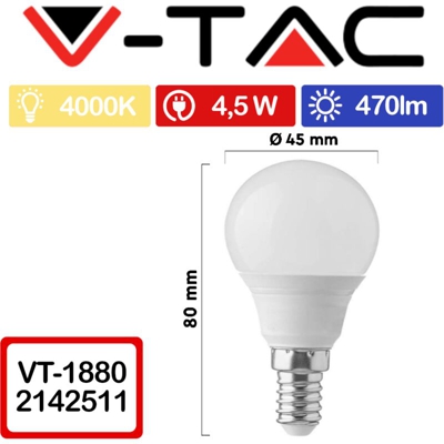 Lampadina LED E14 5,5W P45 4000K - V-tac