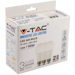 Lampadina LED E27 15W A65 6400K (Box 3 pezzi) - V-TAC en oferta