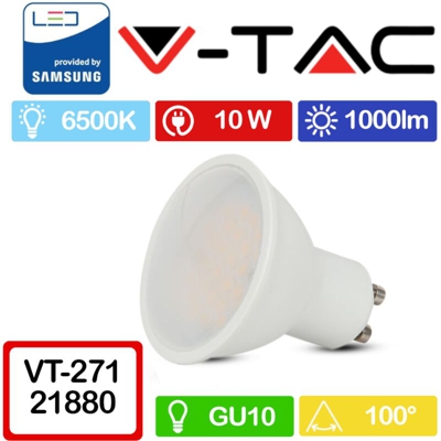 Faretto LED Chip Samsung GU10 10W 110° Satinato 6400K - V-tac