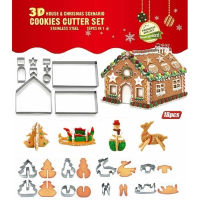 Langray - 18 pz / lotto fai da te in acciaio inox cookie cutter serie di natale 3d pan di zenzero casa stampo per biscotti strumenti di decorazione