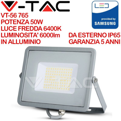 Faro LED SMD Chip Samsung 50W 120Lm/W Colore Grigio 6400K IP65 - V-tac en oferta
