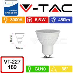 Faretto Led Chip Samsung GU10 6,5W 38G 3000K - V-TAC precio