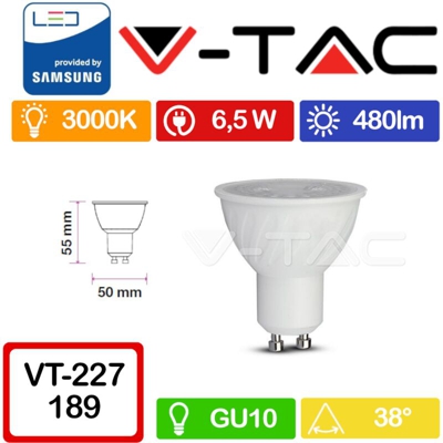 Faretto Led Chip Samsung GU10 6,5W 38G 3000K - V-TAC