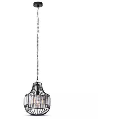 Lampadario LED a Gabbia Tonda in Metallo e Cristallo con Portalampada E27 (Max 60W) Colore Nero H:360mm Ø300mm - V-tac