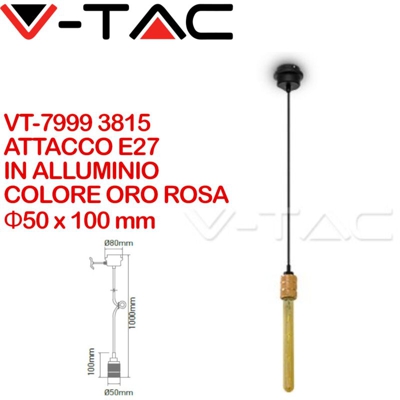 Lampadario LED in Metallo con Portalampada E27 (Max 60W) Colore Oro Rosa - V-tac