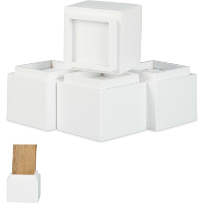 Relaxdays - Set di 4 Rialzi per Mobili, Aumento in Altezza di 8,5 cm per Tavoli, Sedie, HxLxP: 10 x 11,5 x 11,5 cm, Bianco