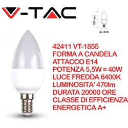 Lampadina LED E14 5,5W Candela 6400K - V-tac en oferta