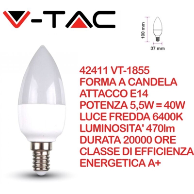 Lampadina LED E14 5,5W Candela 6400K - V-tac