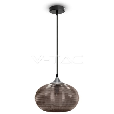 Lampadario LED V-TAC a Sfera in Vetro Ondulato e Metallo con Portalampada E27 (Max 60W) Colore Nero Trasparente
