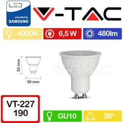 Faretto LED V-TAC Chip Samsung GU10 6,5W 38° 4000K precio