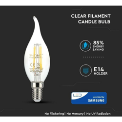 Lampadina LED Chip Samsung E14 4W Candela Filamento 2700K - V-tac precio