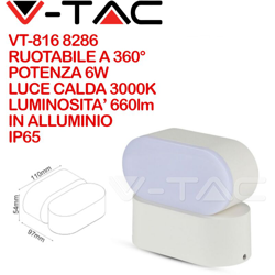 Lampada LED da Muro Ovale 6W Colore Bianco con Testa Ruotabile 3000K IP65 - V-tac en oferta