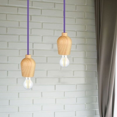 Lampadario LED in Legno con Portalampada E27 (Max 60W) con Cavo Viola - V-tac