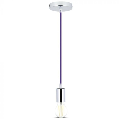 Lampadario LED a Cilindro in Metallo con Portalampada E27 (Max 60W) Colore Cromato e Cavo Viola - V-tac