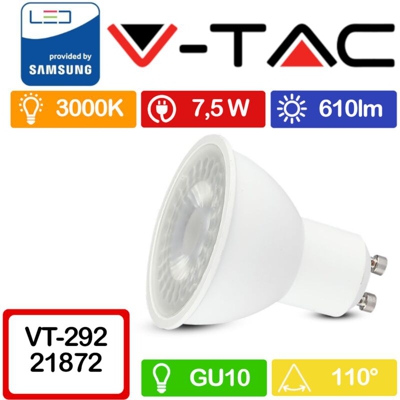 Faretto LED Chip Samsung GU10 8W 110° 3000K - V-tac