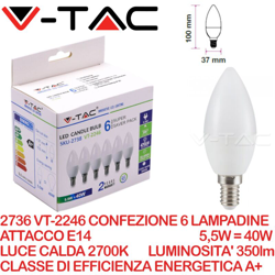Lampadina LED E14 5,5W a Candela 2700K (Box 6 pezzi) - V-tac en oferta