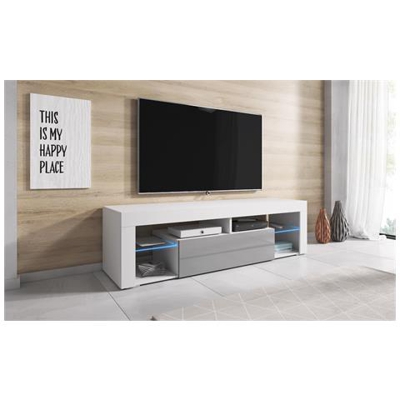 Mobile Da Soggiorno Mobile Tv Porta ''titan'' Con Led Blu - 140 Cm - Bianco / Grigio