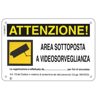CARTELLO AREA VIDEOSORVEGLIATA 30x 20 PLASTICA - MACHIERALDO
